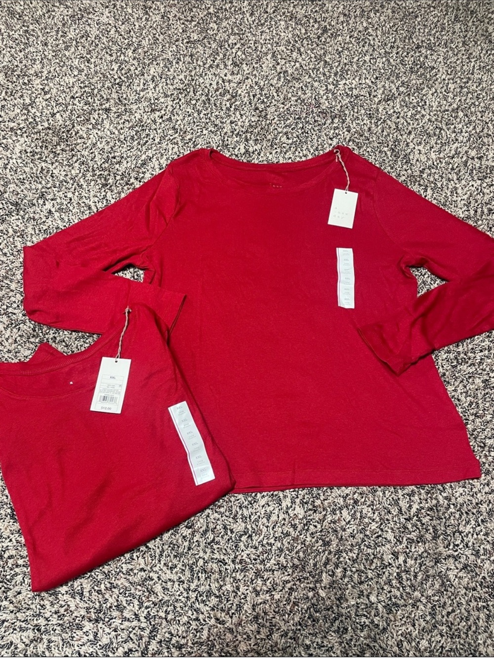 A New Day Ribbed Red Long Sleeve Crewneck Tee Set Of 2 Plus Size XXL | NWT